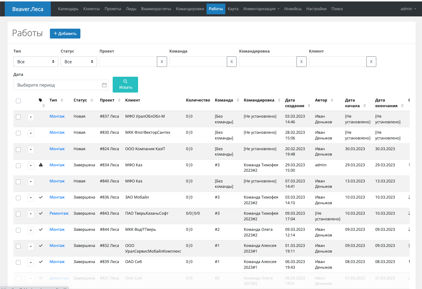 Вся сводная информация по всем проектам
